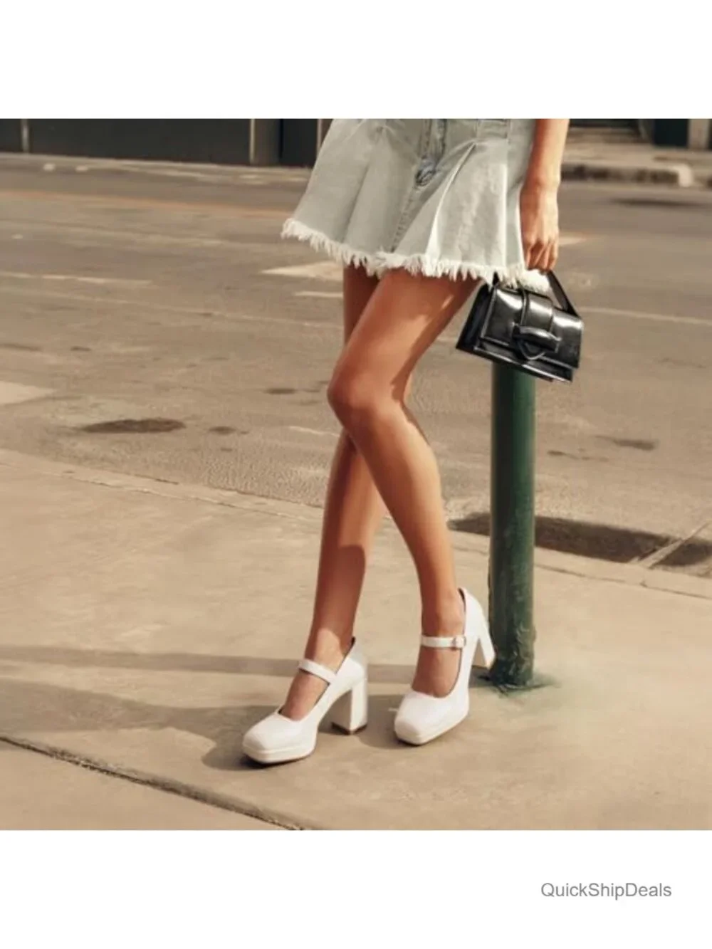 Mary Jane Platform Pumps - Chunky Block Heels for Women